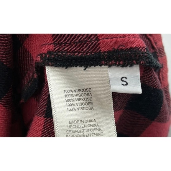 Cloth & Stone Sz S Red Black Buffalo Plaid Checkered Tunic Dress Bell Sleeve - Picture 12 of 13